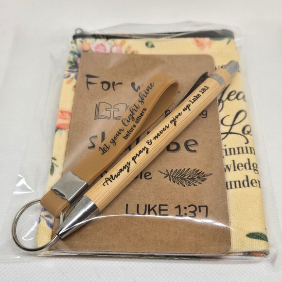 NEW INSPIRATIONAL FAITH CANVAS POUCH, NOTEPAD, PEN, BOOKMARK & KEYCHAIN GIFT SET - Picture 6 of 9